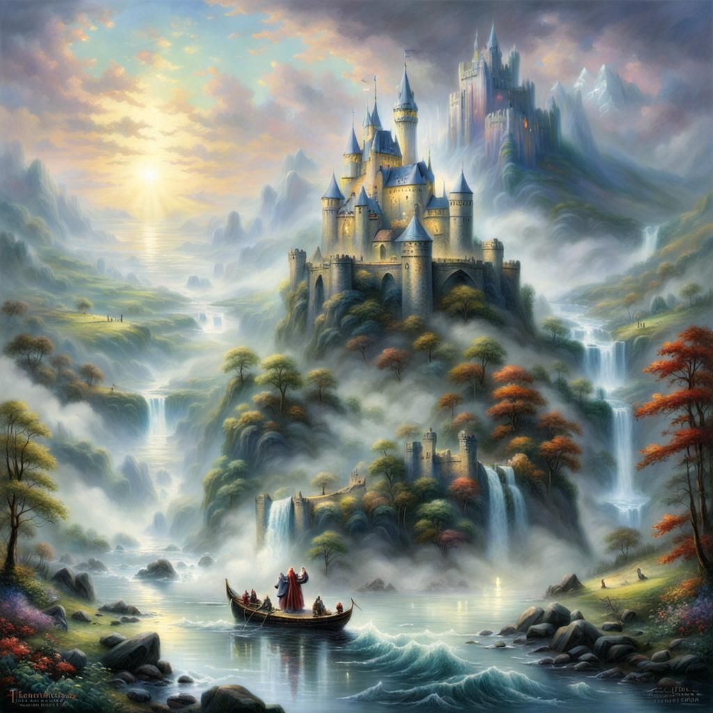 Ethereal King Arthur in Misty Landscape