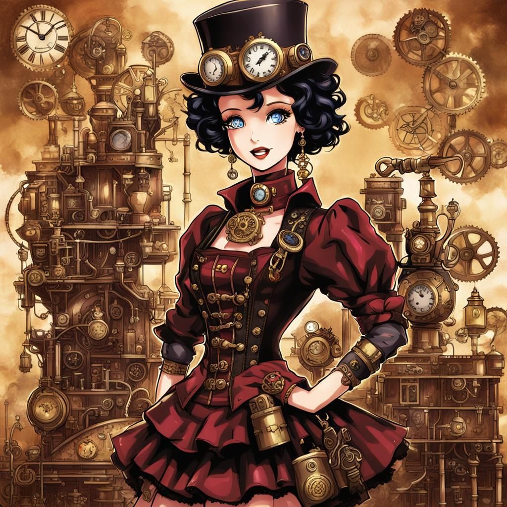 Steampunk Barbie and Betty Boop in Anime Style