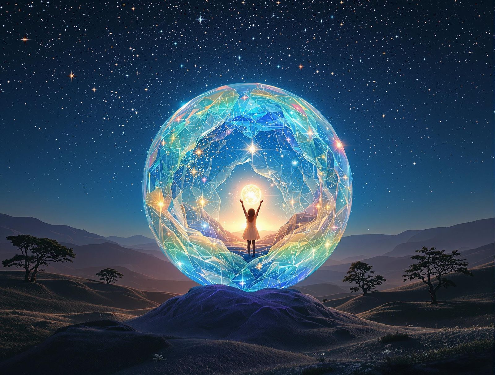 Surrealistic Solarcubic Antigravity Biosphere in Vibrant Gla...