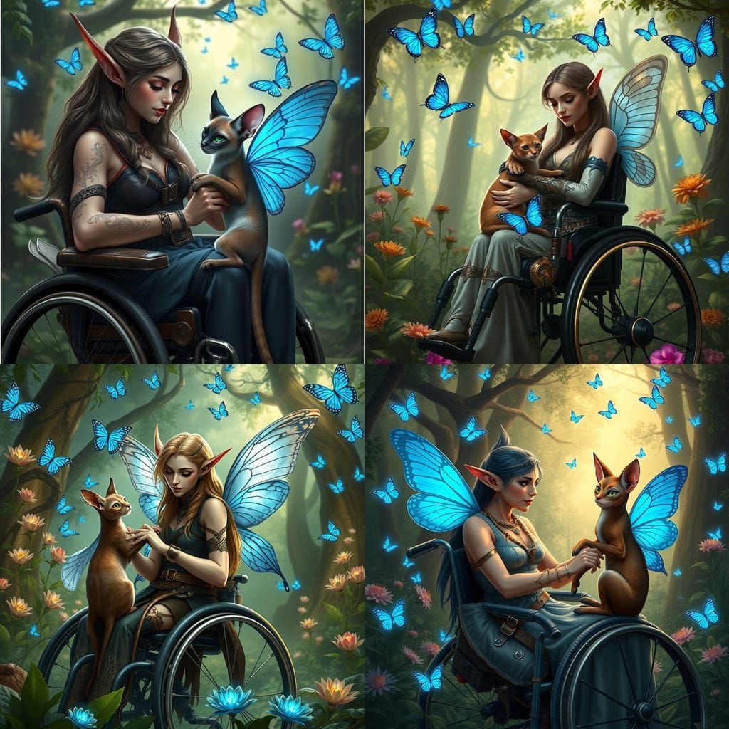 Elven Woman and Fairy Puma in Steampunk Setting