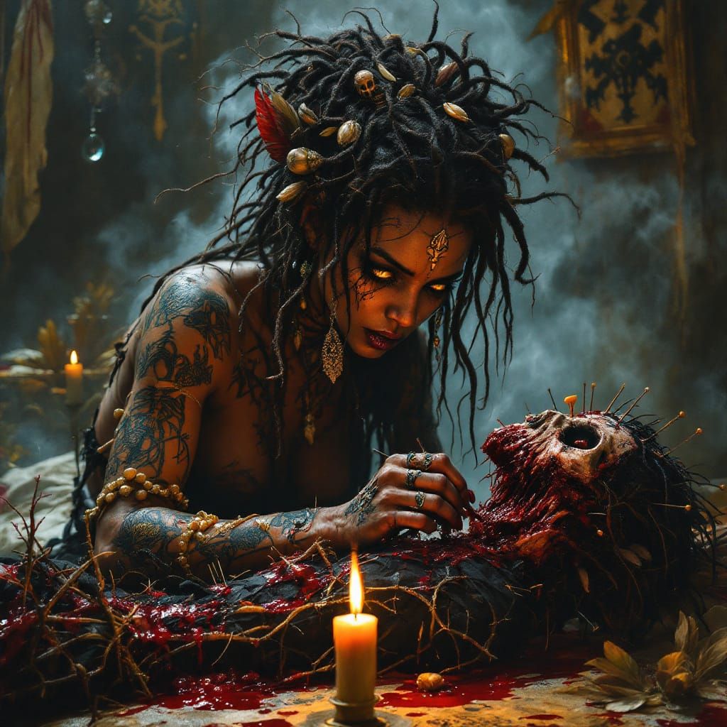 Voodoo Priestess Ritual in Biomechanical Surrealism