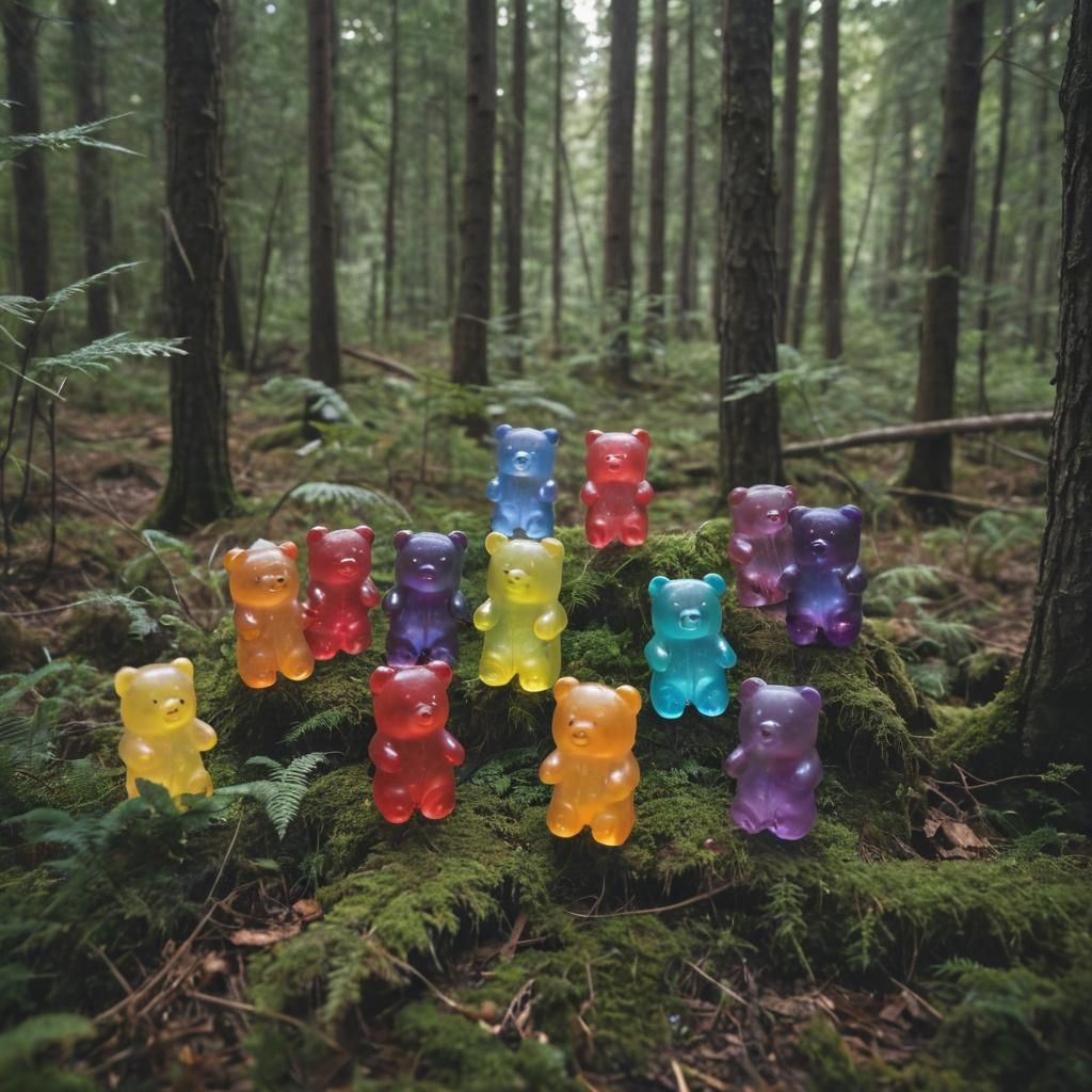 Chibi Jelly Bears in Forest Clearing