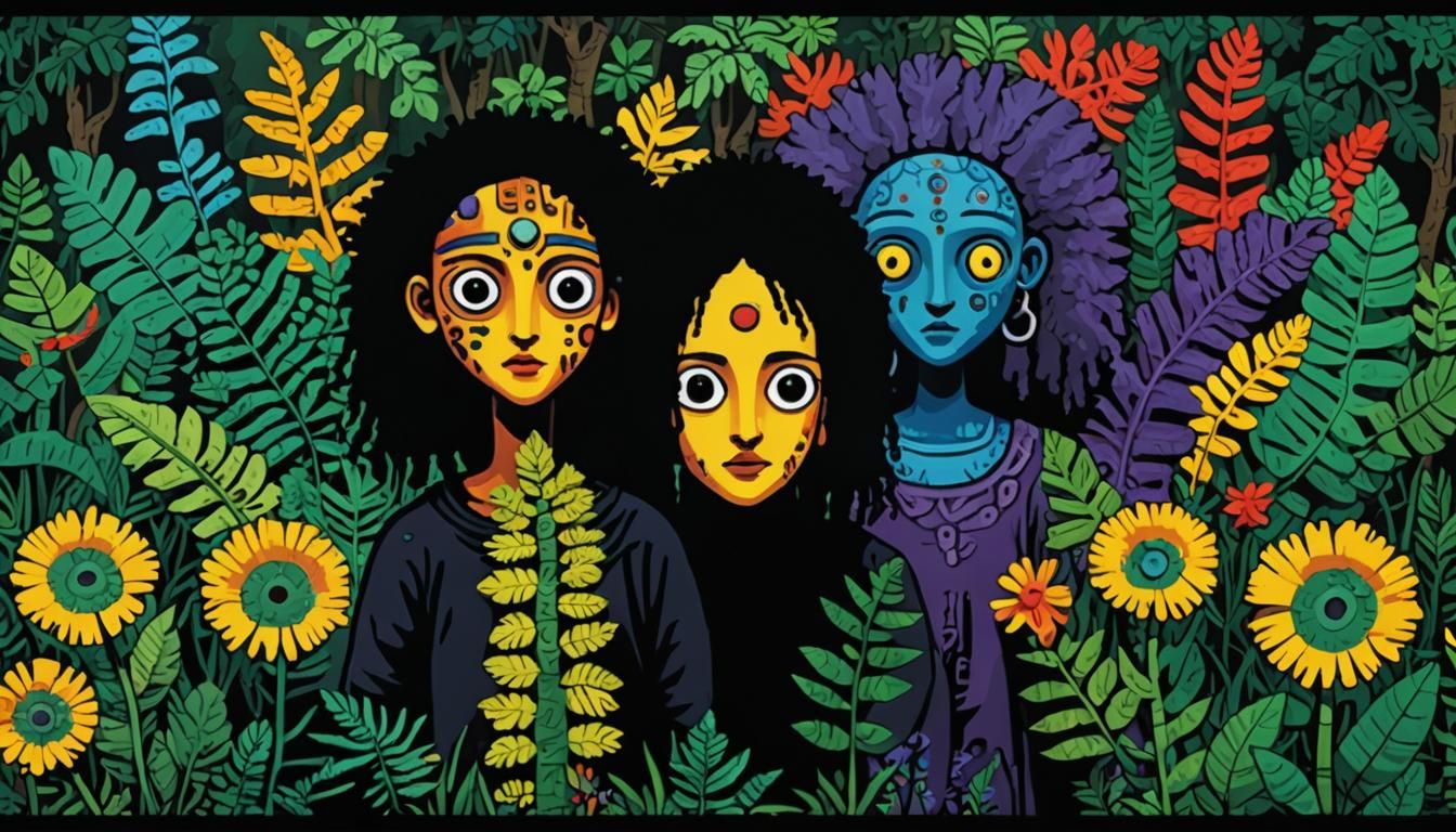 Primal Forest with Aztec Gods in Pixel Art