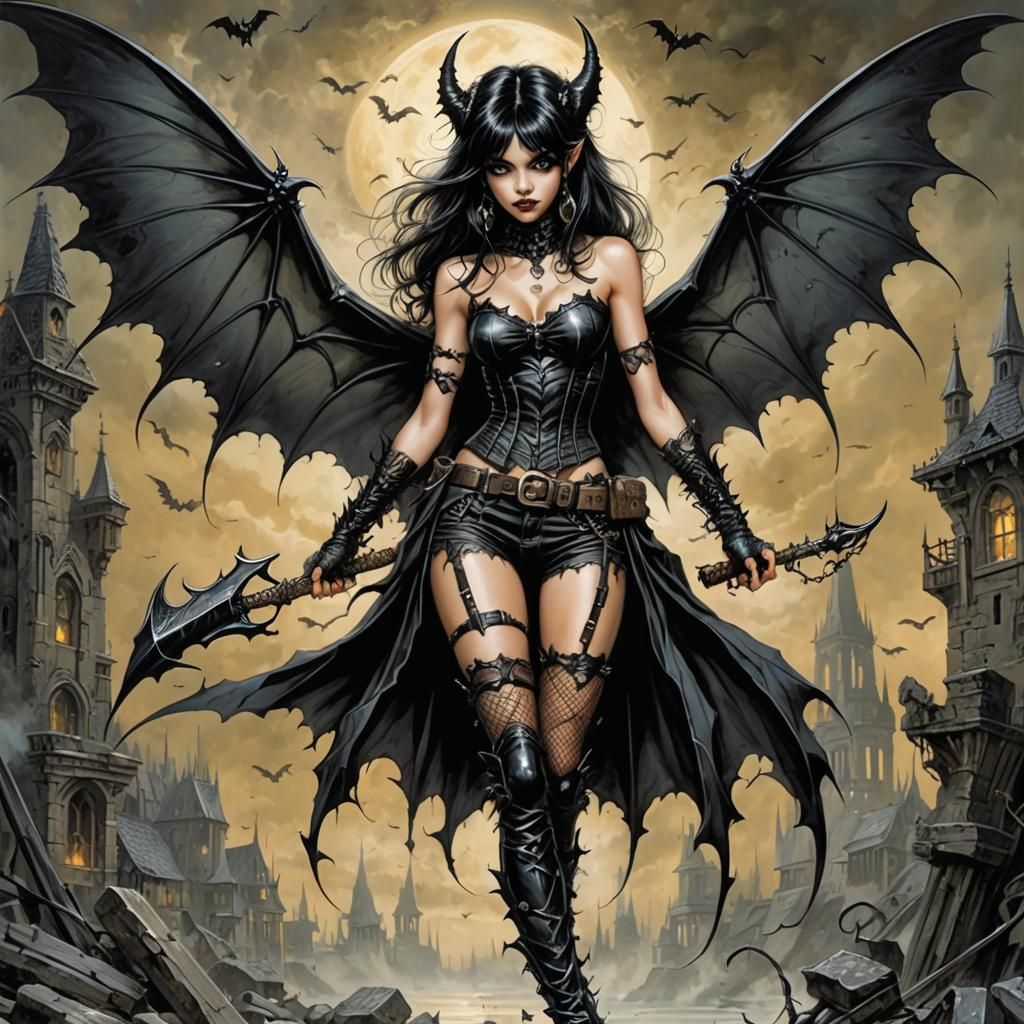 Gothic Bat-Winged Fairy in Comic Book Style