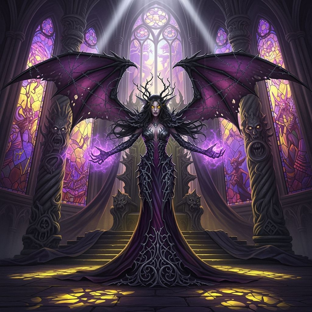 Dark Fae Witch in Sinister Castle with Bat Wings