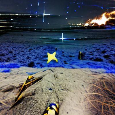 Starry Night Beach Scene with Shooting Star