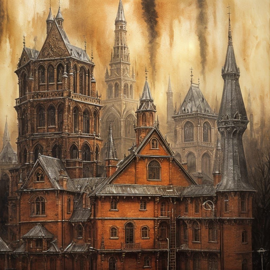 Grotesque Oil Painting of Ancient Rune-Encoded Structure