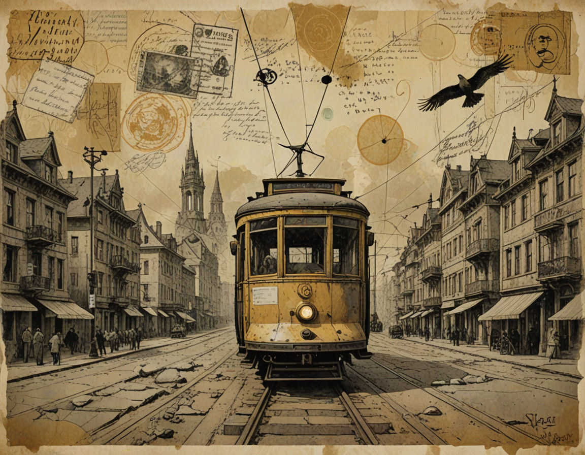 Surrealist Cityscape Collage in Golden Light