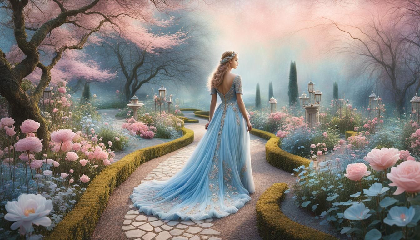 Mystical Woman in a Dreamlike Surrealist Garden