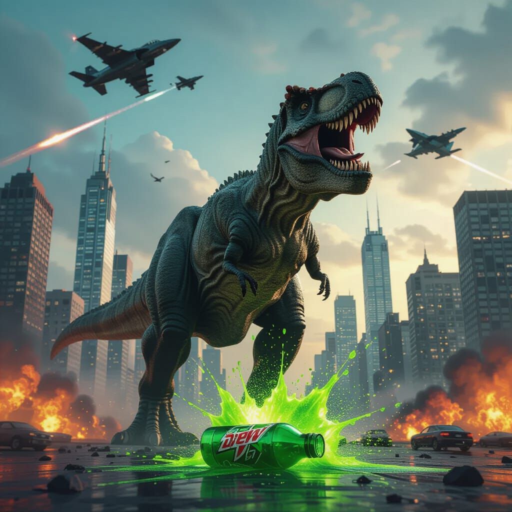 T-Rex Attacks City with Jets and Explosions