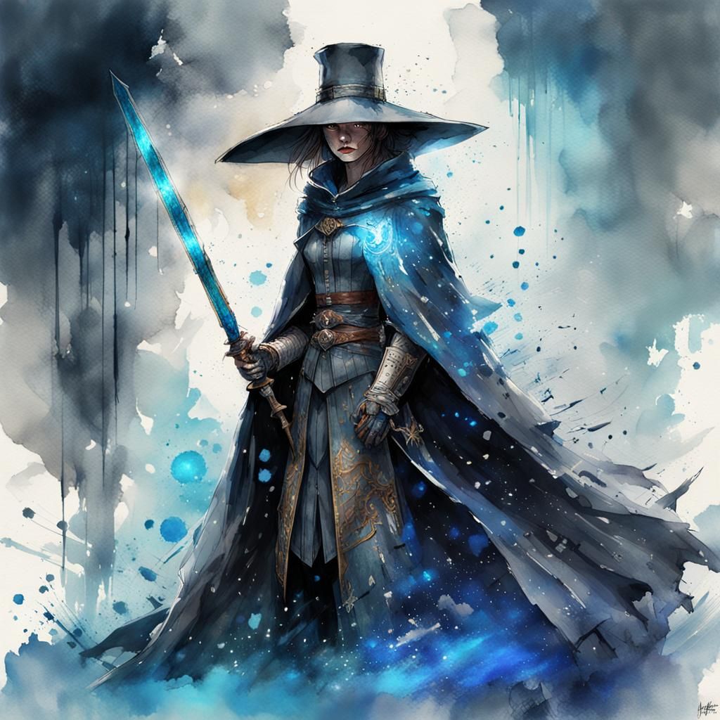 Art Deco Inquisitor in Dark Fantasy Watercolor