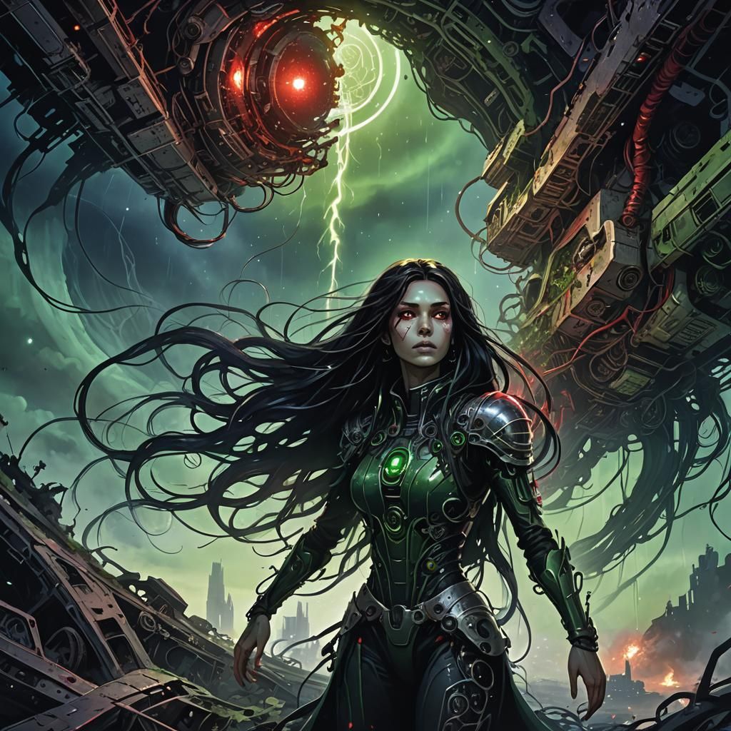 Eldritch Woman Gazing at Wormhole: 80s Anime Horror