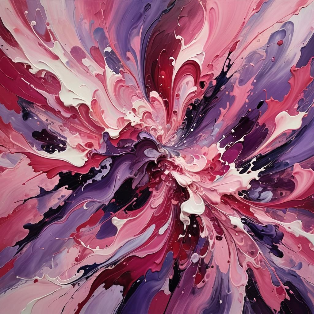 Dynamic Abstract Expressionism in Pink and Purple Hues