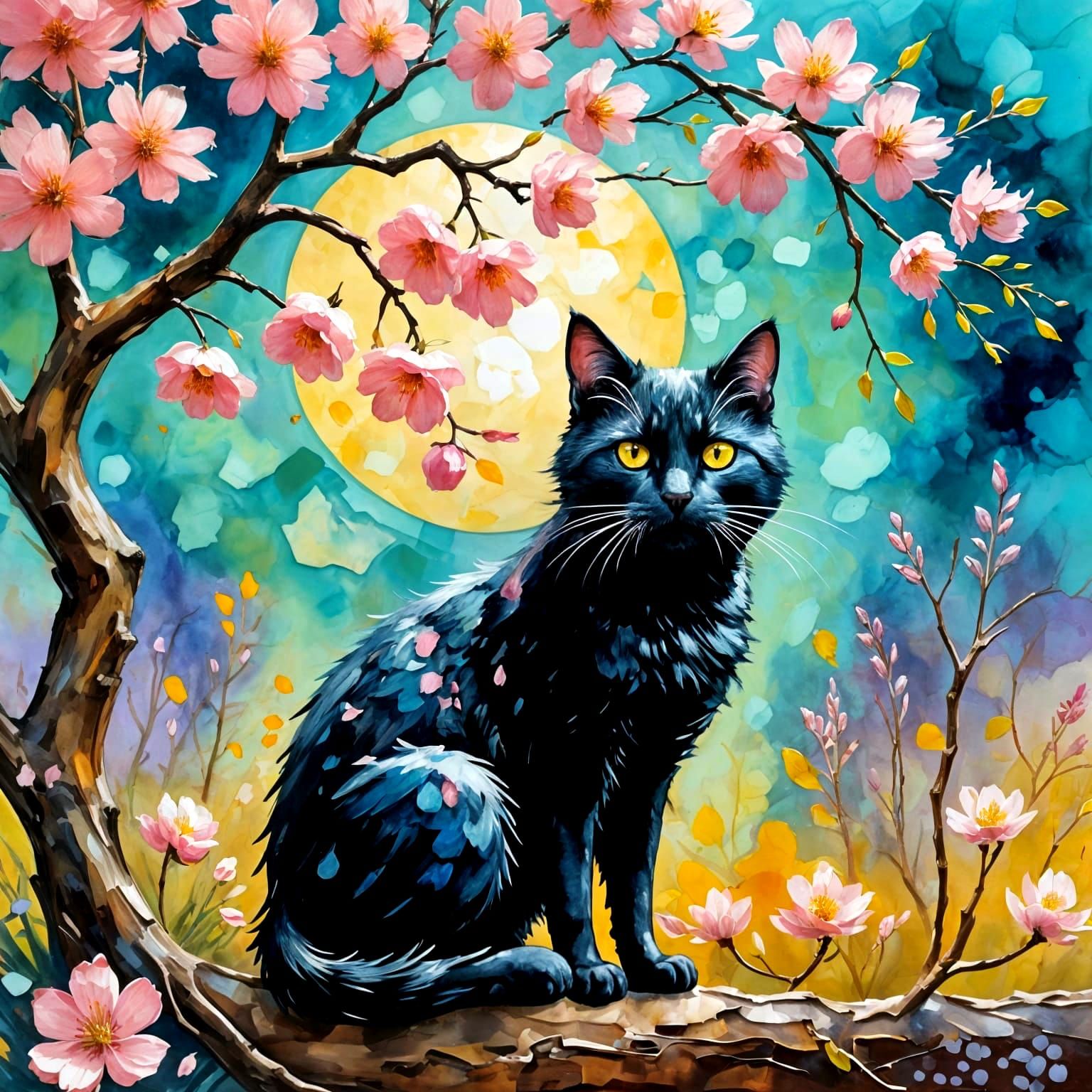 Whimsical Springtime Scene in Gouache Style