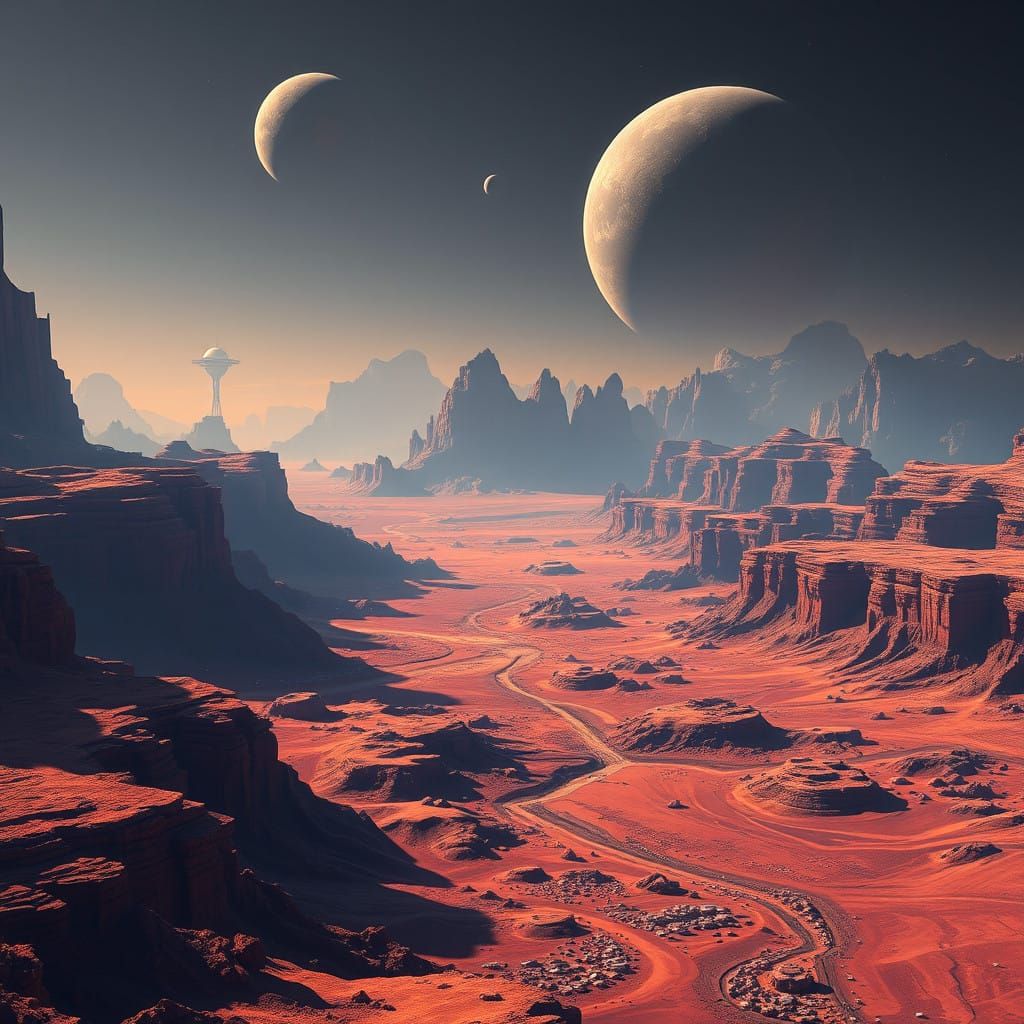 Surreal Mars Landscape in Cyberpunk Style
