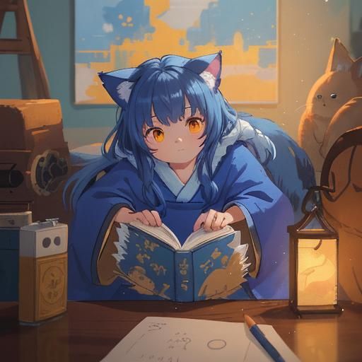 Cat Monk Portrait in Mystical Temple, Fantasy Concept Art