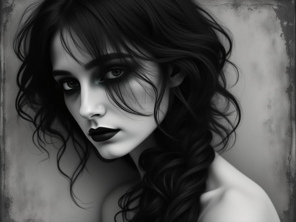 Femme Fatale Portrait in Dramatic Black and White Concept Ar...