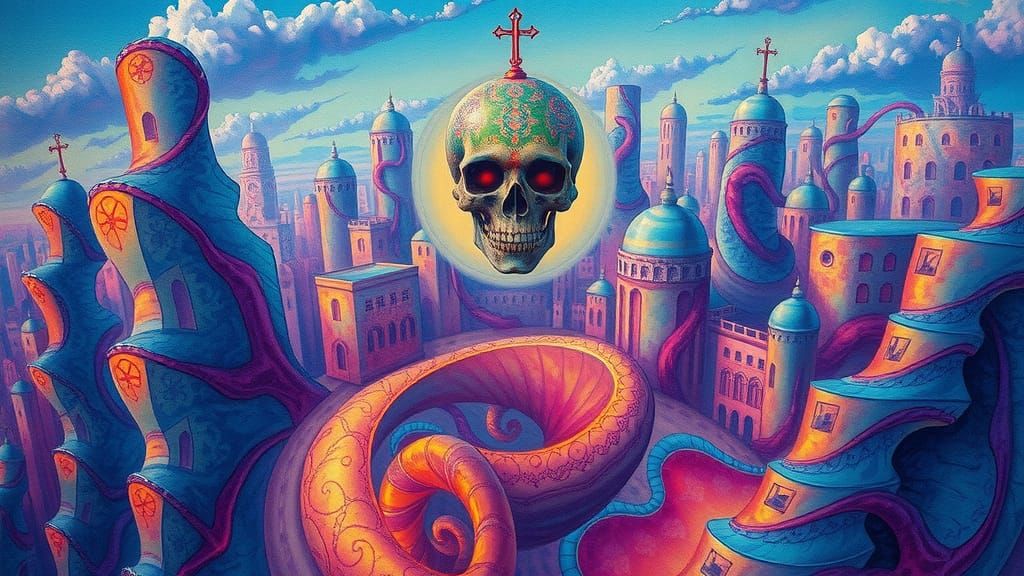 Psychedelic Fractal Cityscape in Abstract Surrealism