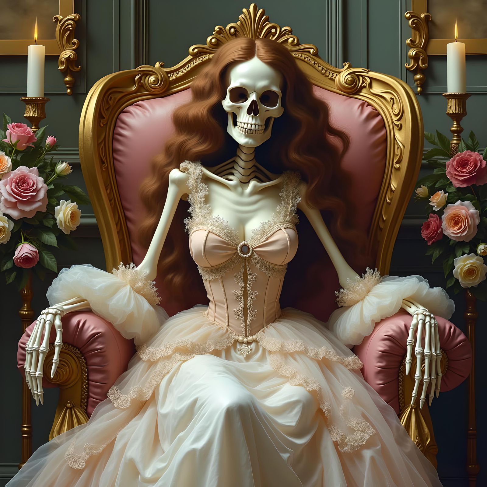 Gorgeous Skeleton Portrait in Rococo Oil Painting