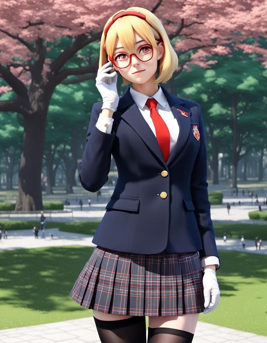 Elegant Female College Student in Red Glasses and Blazer