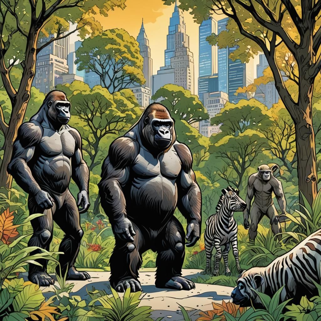 Animals in Central Park as Comic Book Art