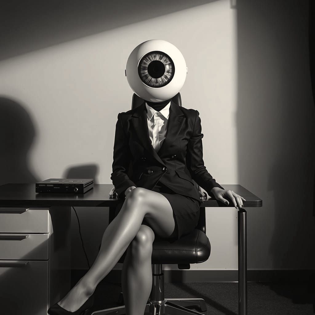 Elegant Office Woman in Cyberpunk Mask