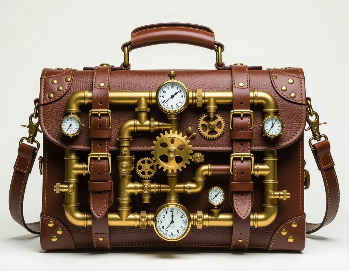 Vintage Steampunk Satchel with Clockwork Details