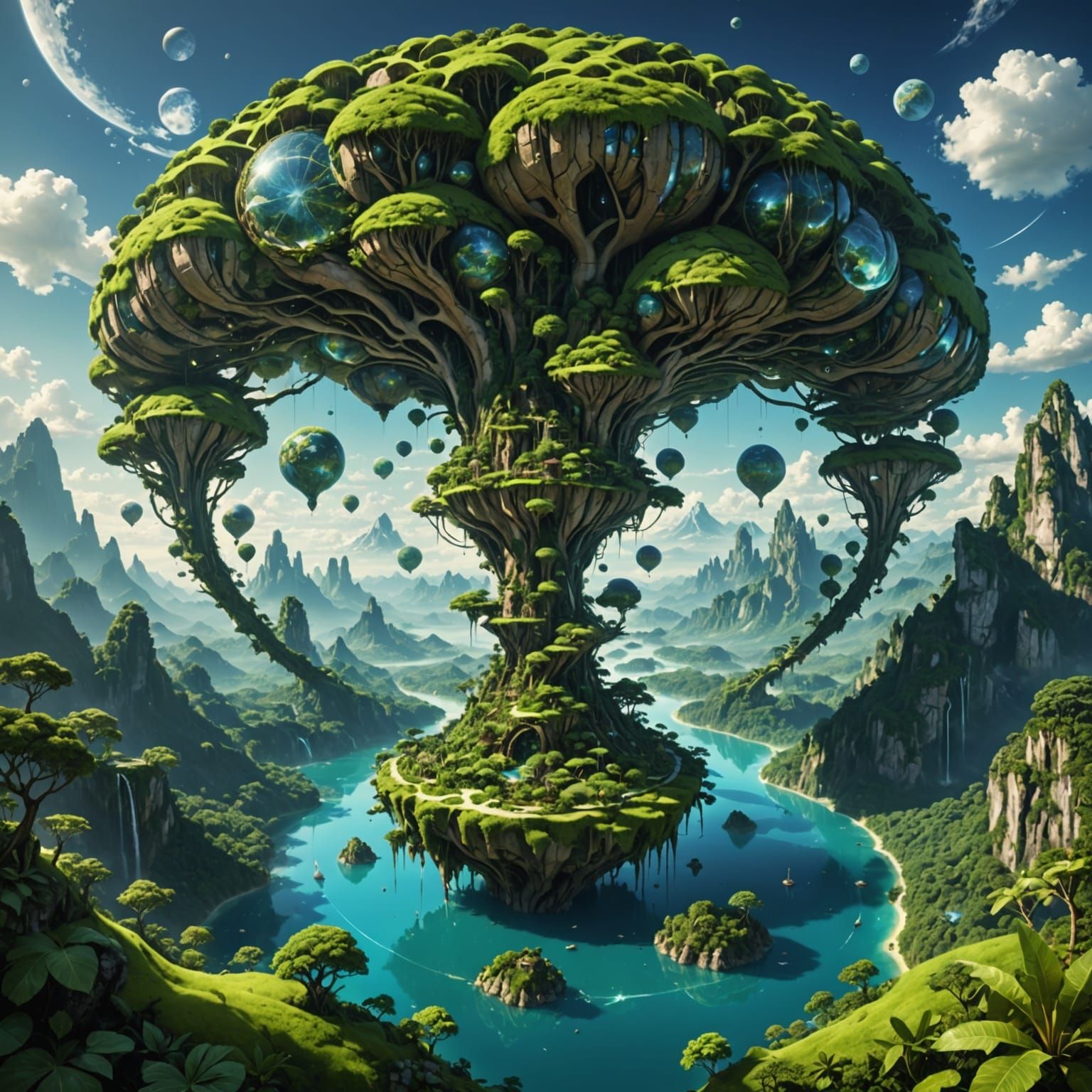Surreal Floating Islands in Fibonacci Spiral, Fantasy Art
