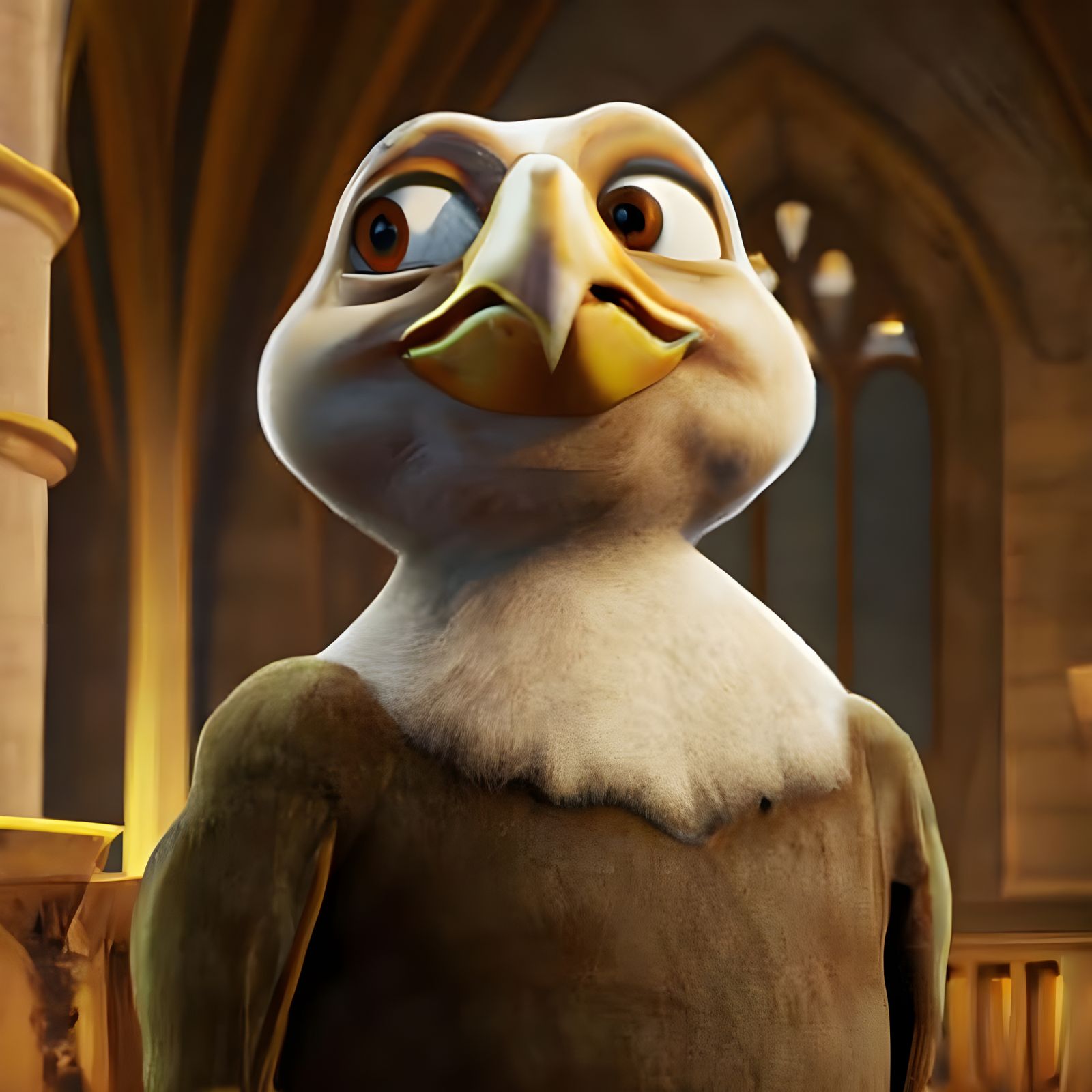 Eagle as Medieval Friar Monk in Cathedral