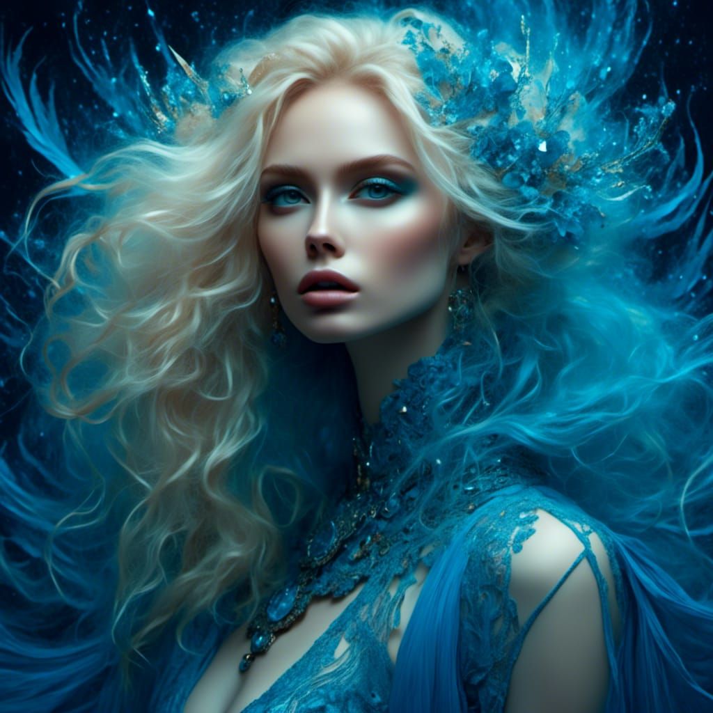 Flirty Blue-Skinned Woman Portrait with Basketball Backgroun...