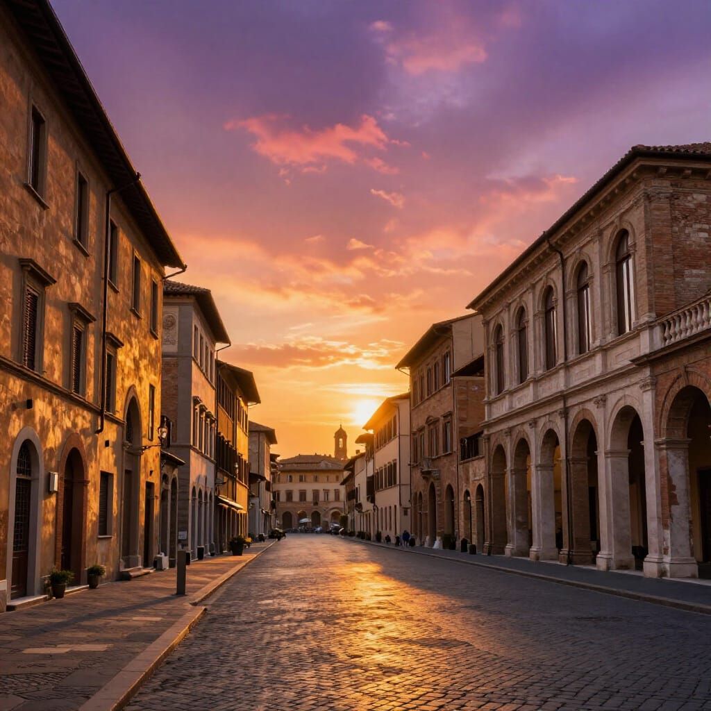 Hyperrealistic Italian Cityscape at Sunset