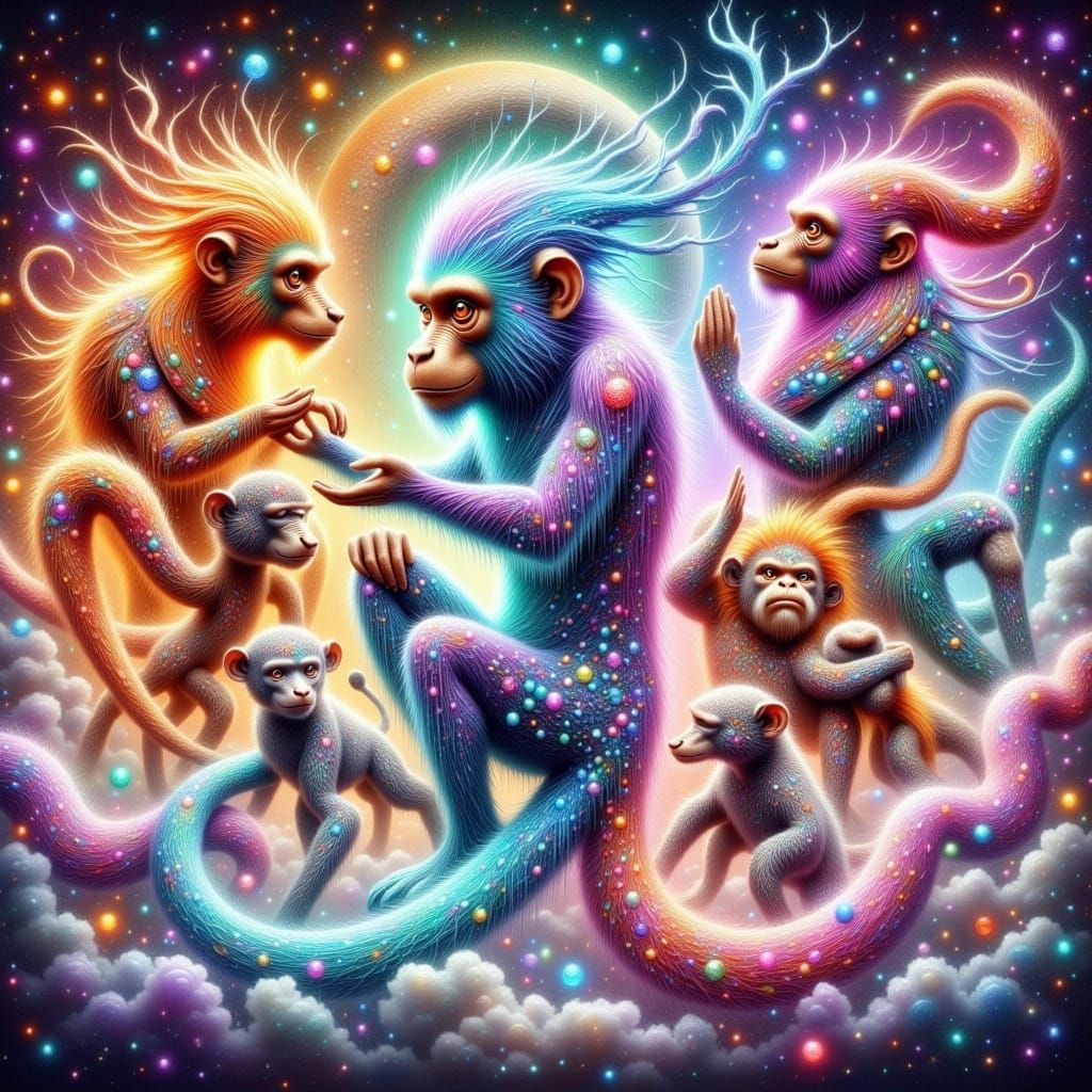 Surreal Chinese Zodiac Metal Yin Monkey in Vibrant Colors