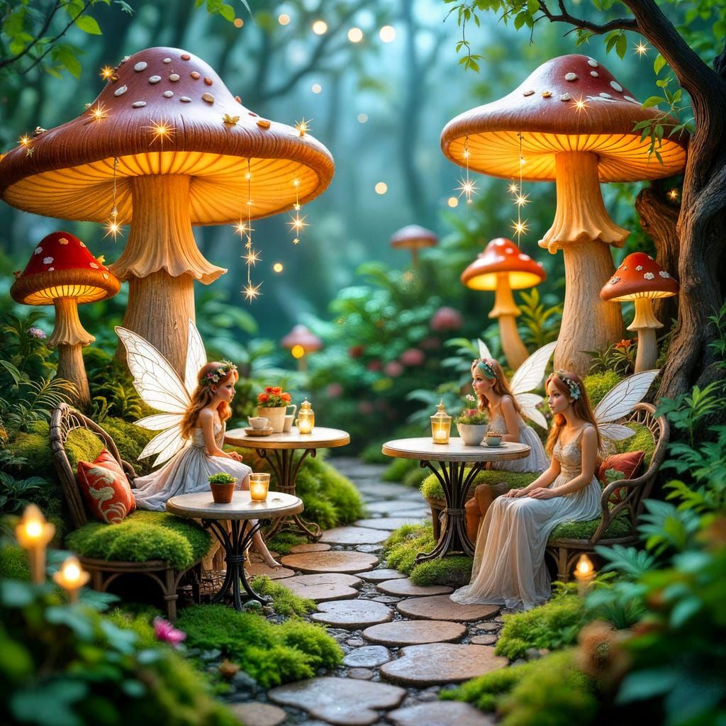 Enchanting Fairy Garden Cafe Scene