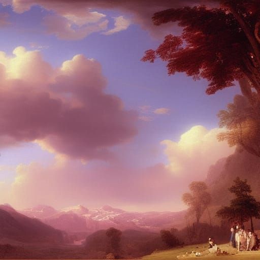 Pink Clouds over Mountains: Romantic Landscape