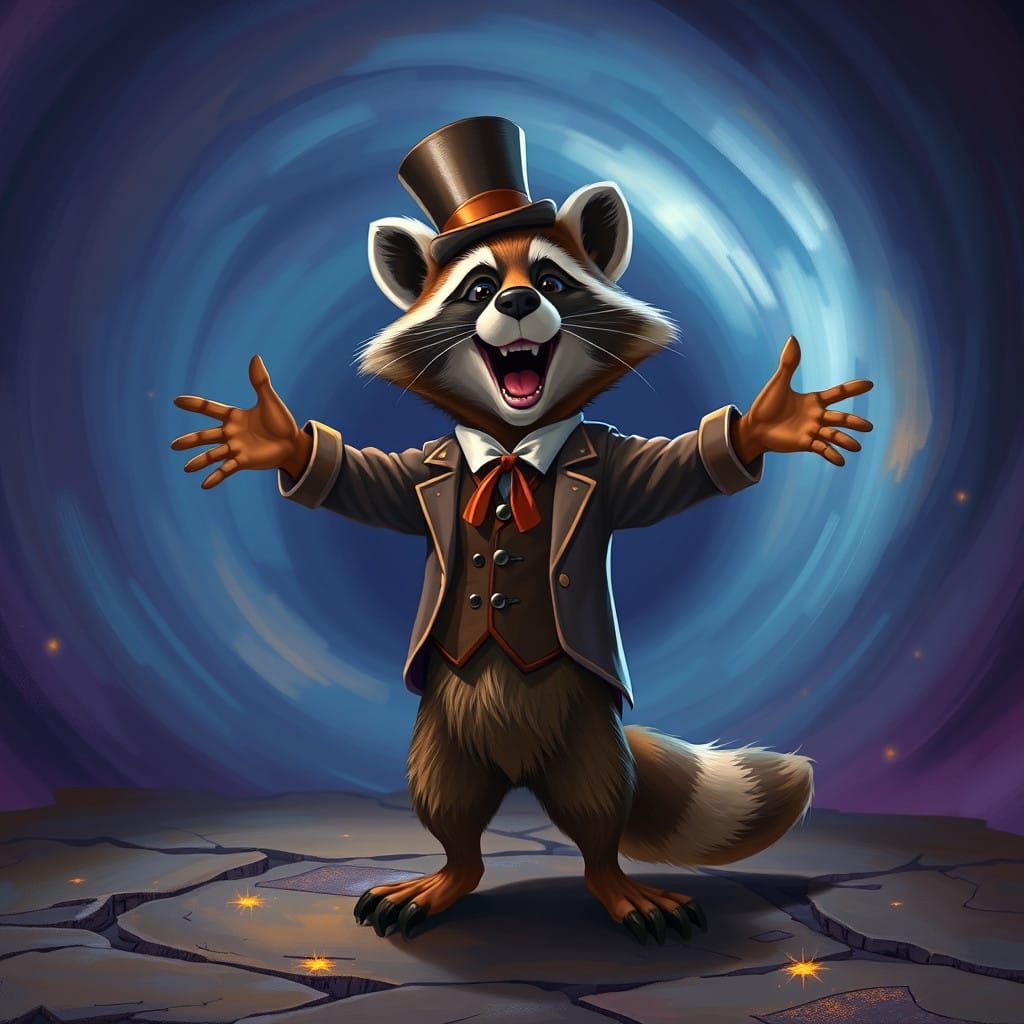 Energetic Cartoon Raccoon Delivers Monologue in Whimsical, V...