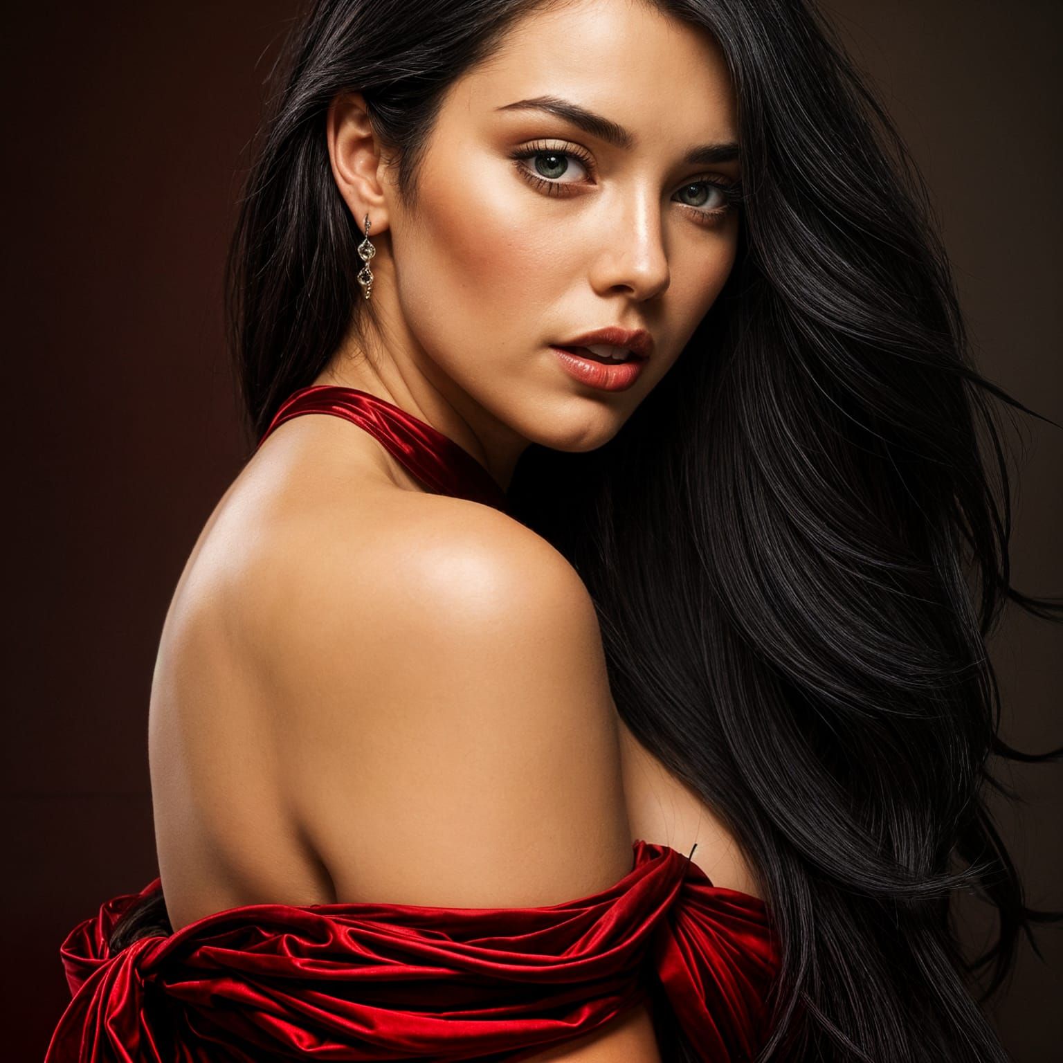 Sensuous Woman with Long Black Hair Portrait