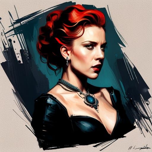 Black Widow in Victorian Dress: Dreamy Impressionist Portrai...