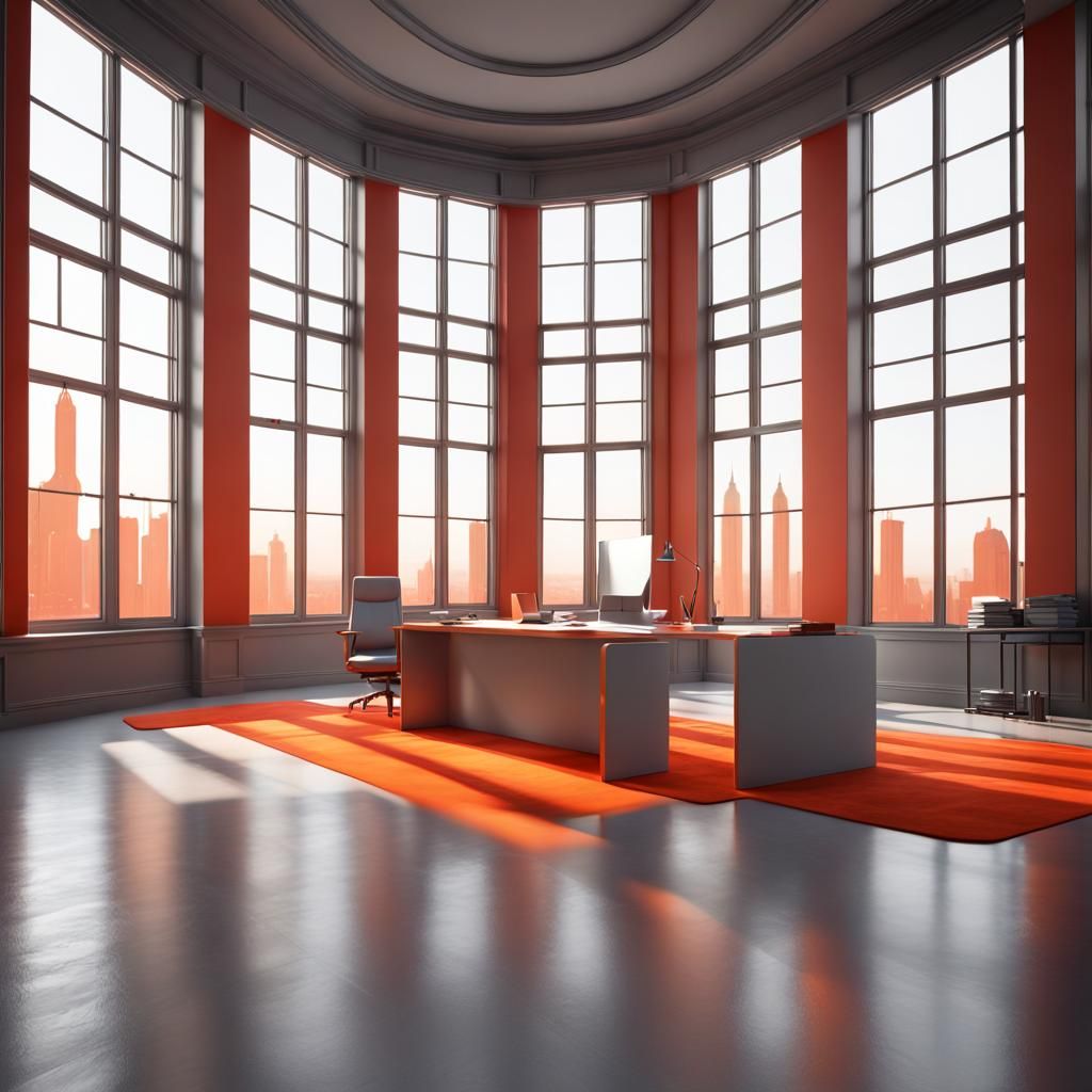 Modern Minimalist Office in Red and Orange