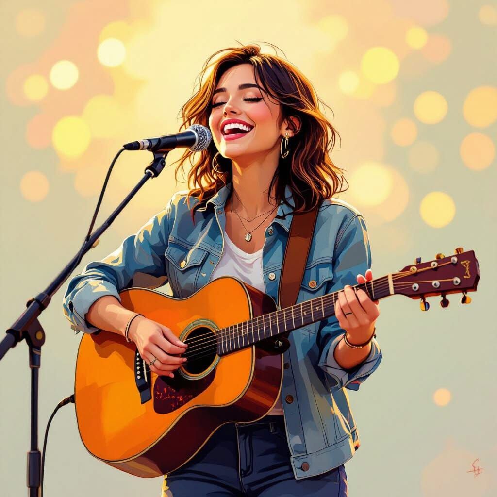 Musician Singing and Playing Guitar in Golden Hour Light