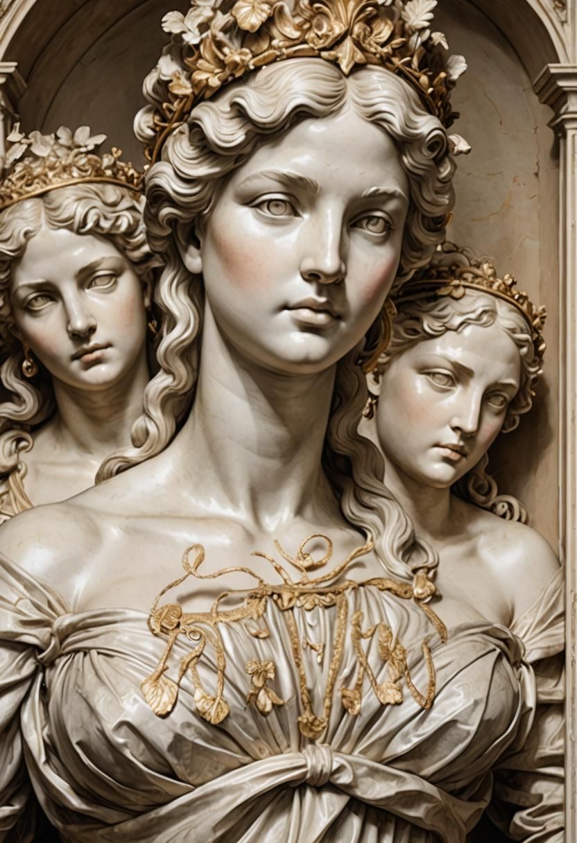 Baroque Illustration of Greek Goddesses Forming Letters