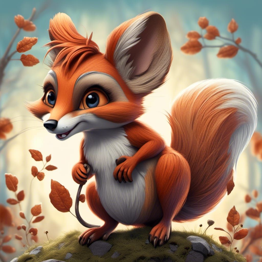 Humorous Hybrid Squirrel Cartoon in Ink and Pencil Style