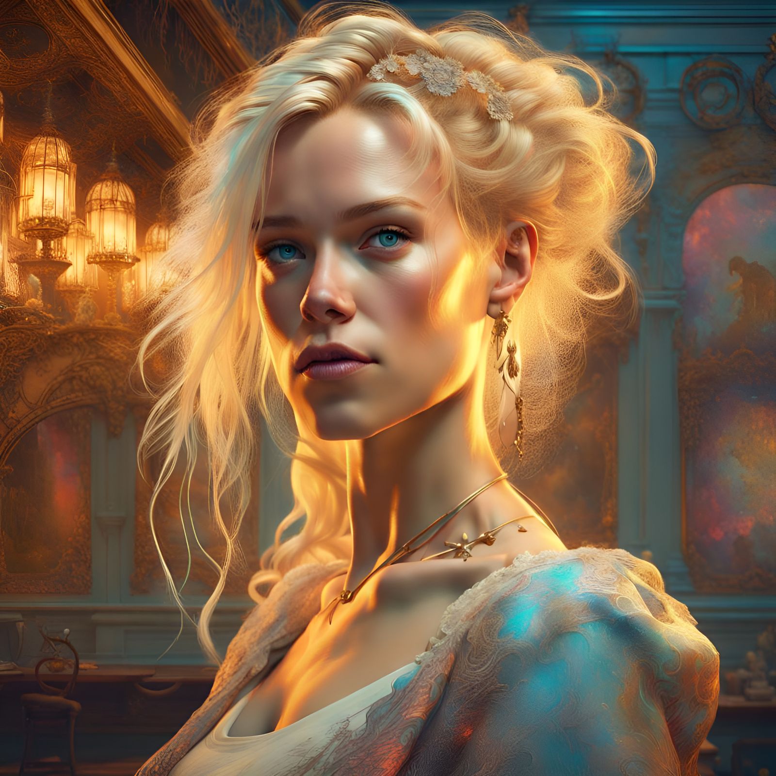 Gorgeous Woman Portrait in Rococo Style Digital Art