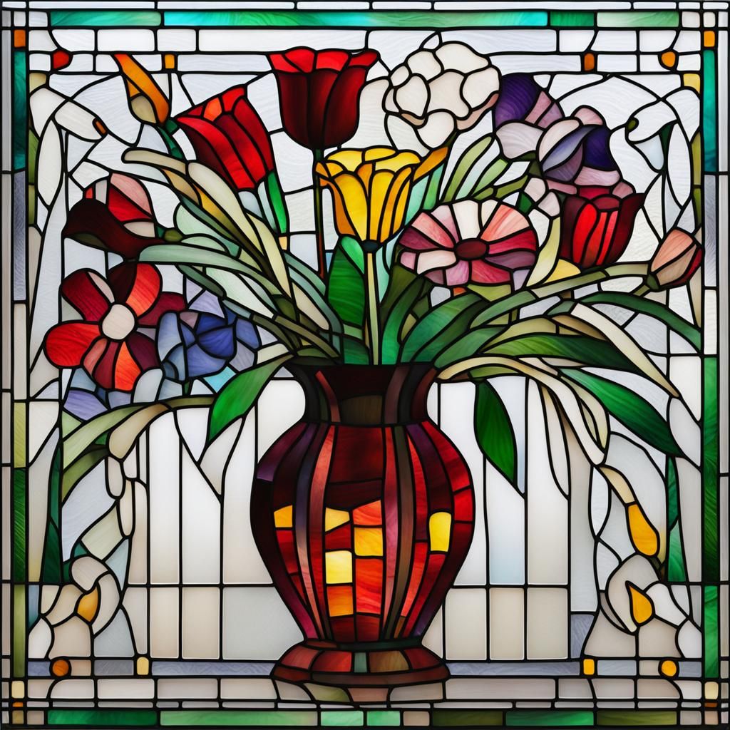 Stained Glass Vase of Flowers Art