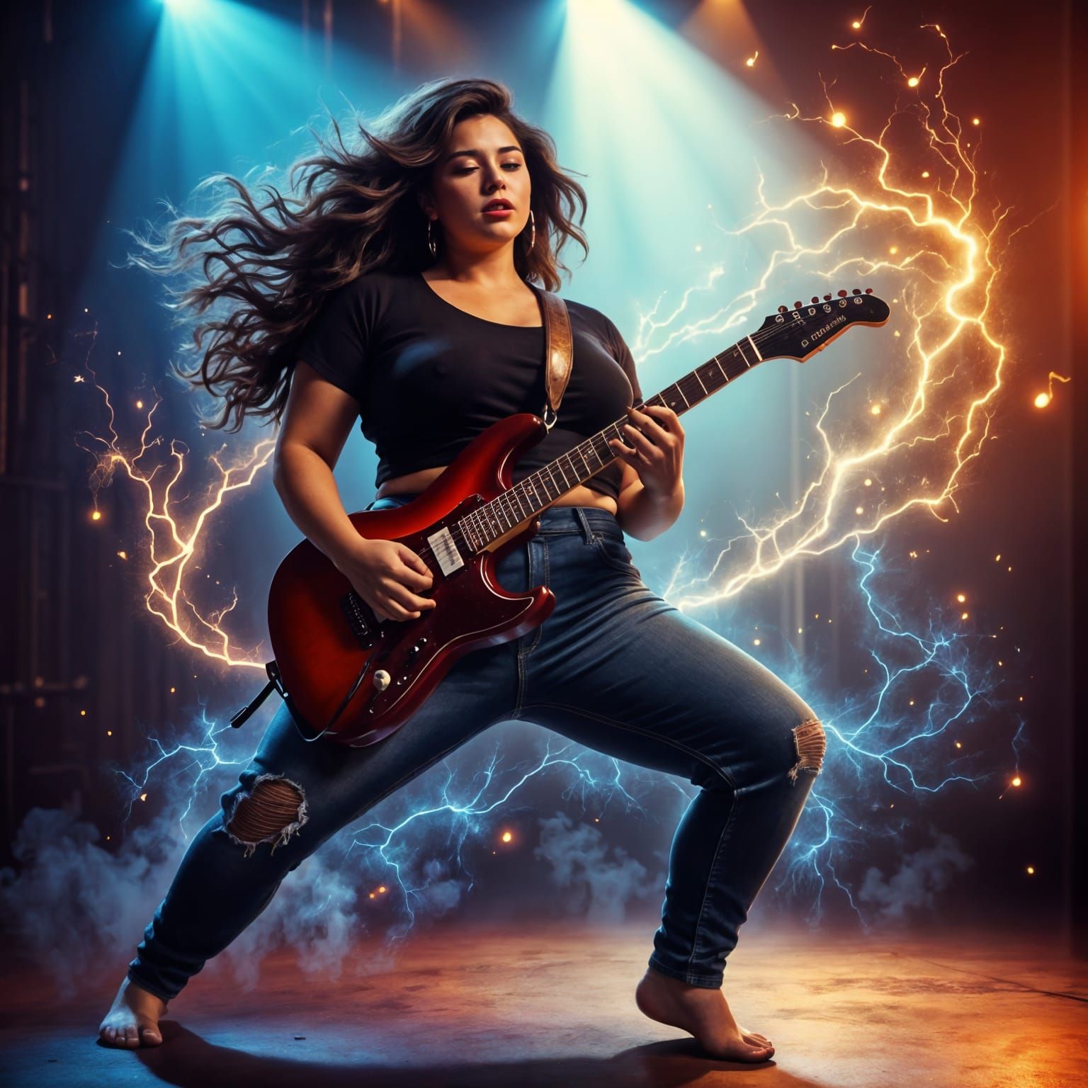 Electric Goddess Shines Under Spotlight