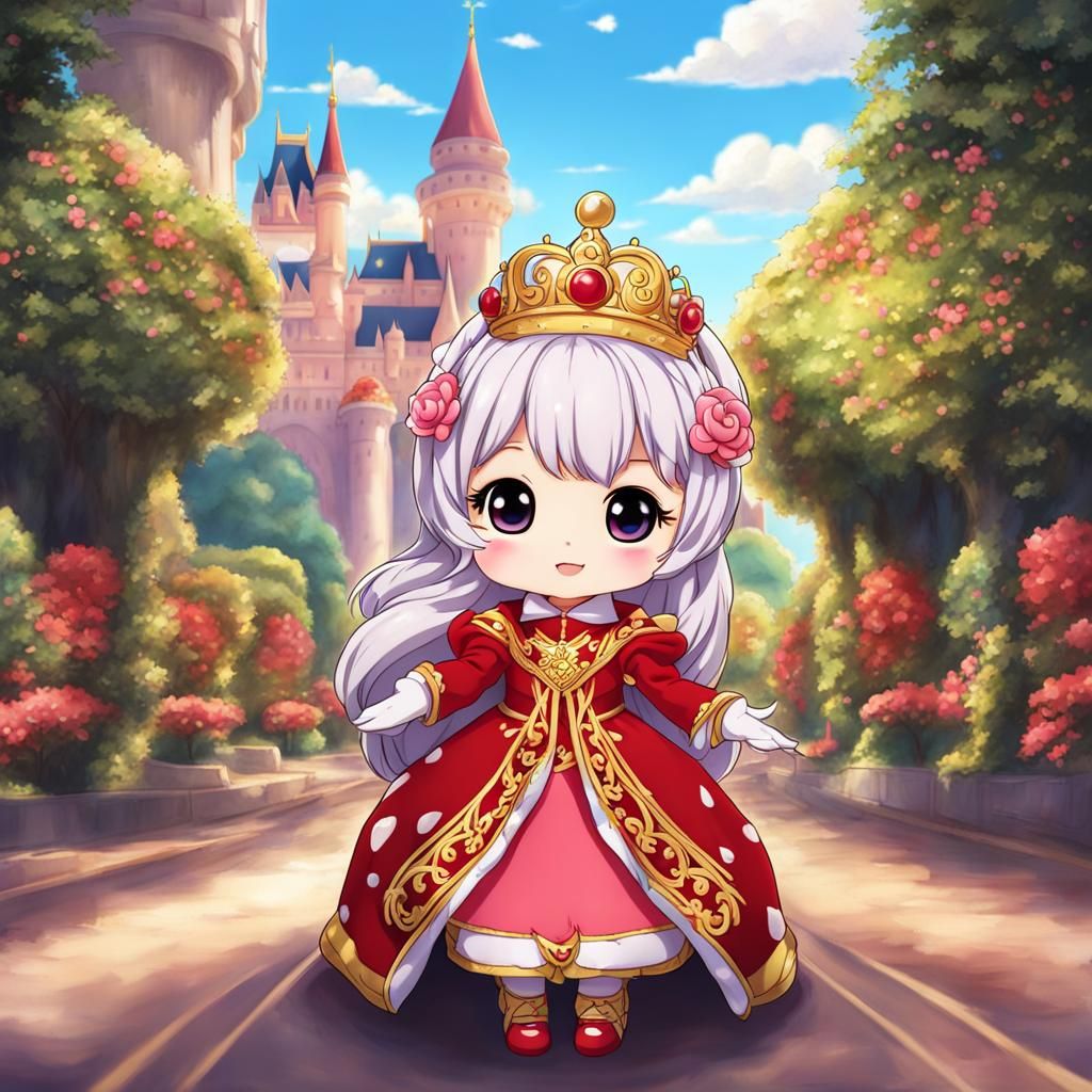 Kawaii Chibi Queen in Anime Disney Style
