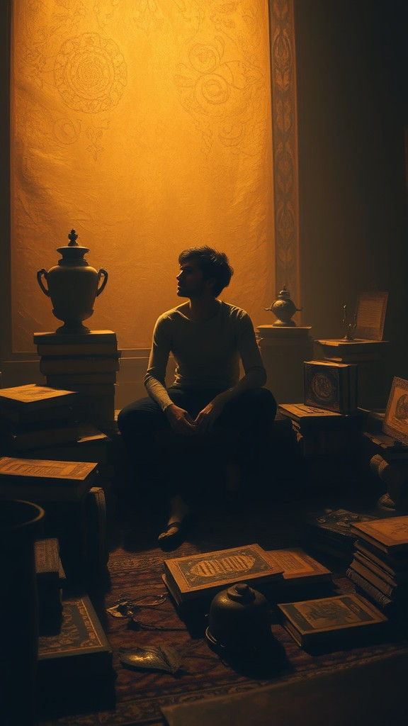 Ethereal Thinker Lost in Golden Haze