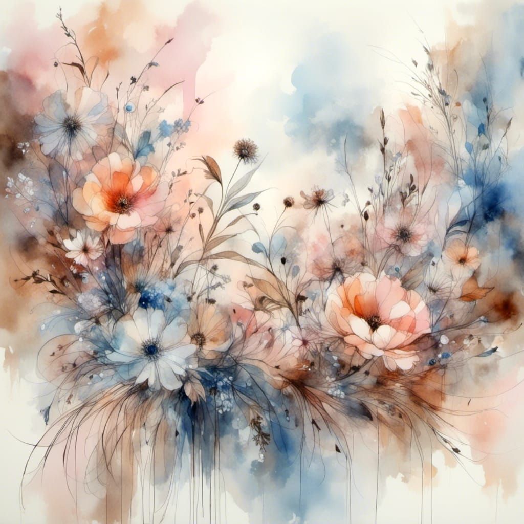 Dreamy Watercolor Wildflowers in Soft Pastel Colors