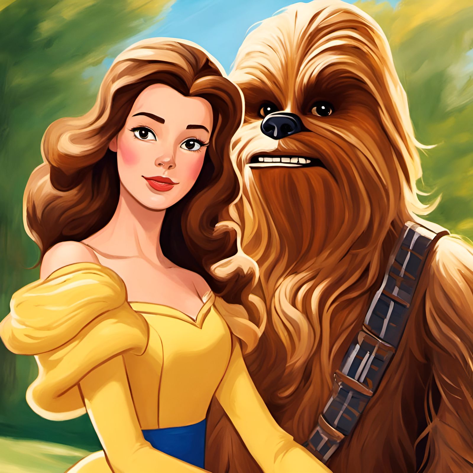 Belle and Chewbacca Portrait in Abstract Style