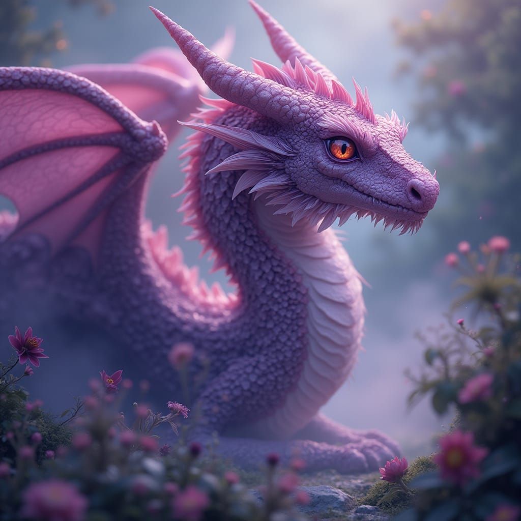 Majestic Dragon in Luminous Fantasy Landscape