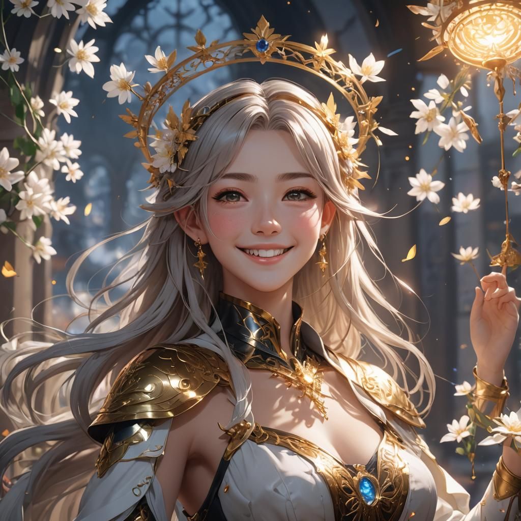 Luminous Anime Woman: Detailed 3D Render